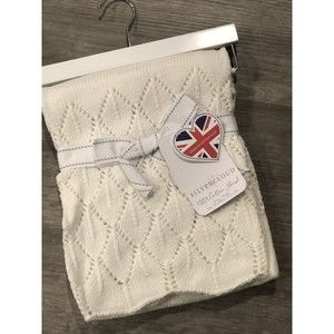 Silver Cloud Cotton Geometric Knit Baby Blanket Soft & Warm White Rhombus NEW